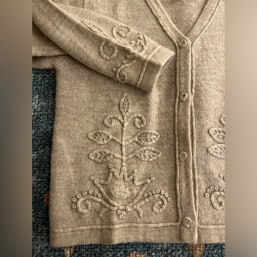 Women’s Coldwater Creek 100% Wool Embroidered Cottage Core Cardigan